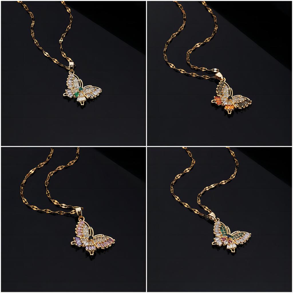 New Niche Design Retro Butterfly Micro-Inlaid Zircon Pendant Necklace Women'S Fashion Collarbone Chain