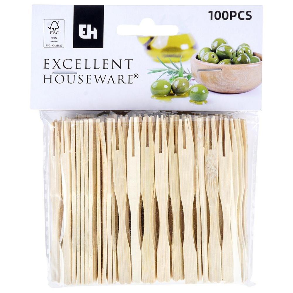 Natural Bamboo Disposable Cocktail and Appetizer Forks 100-Piece Set 9 cm