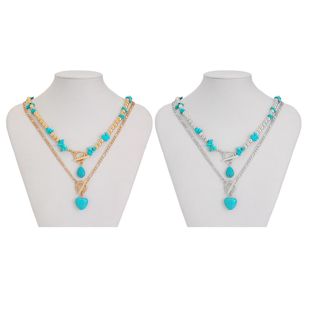 Turquoise Necklace Set Adjustable Length Clavicle Chain Fashionable Multi Layer Neckchain Accessories for Parties