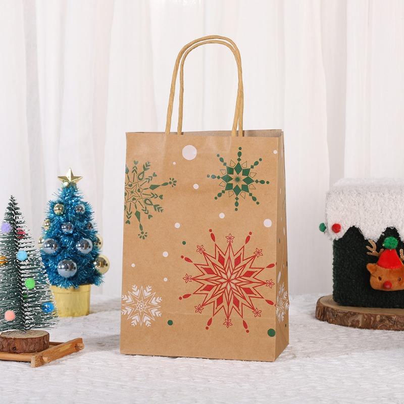12Pcs 15*8*21cm Christmas Handles Kraft Paper Gift Bags Party Favors Packaging Gift Bag