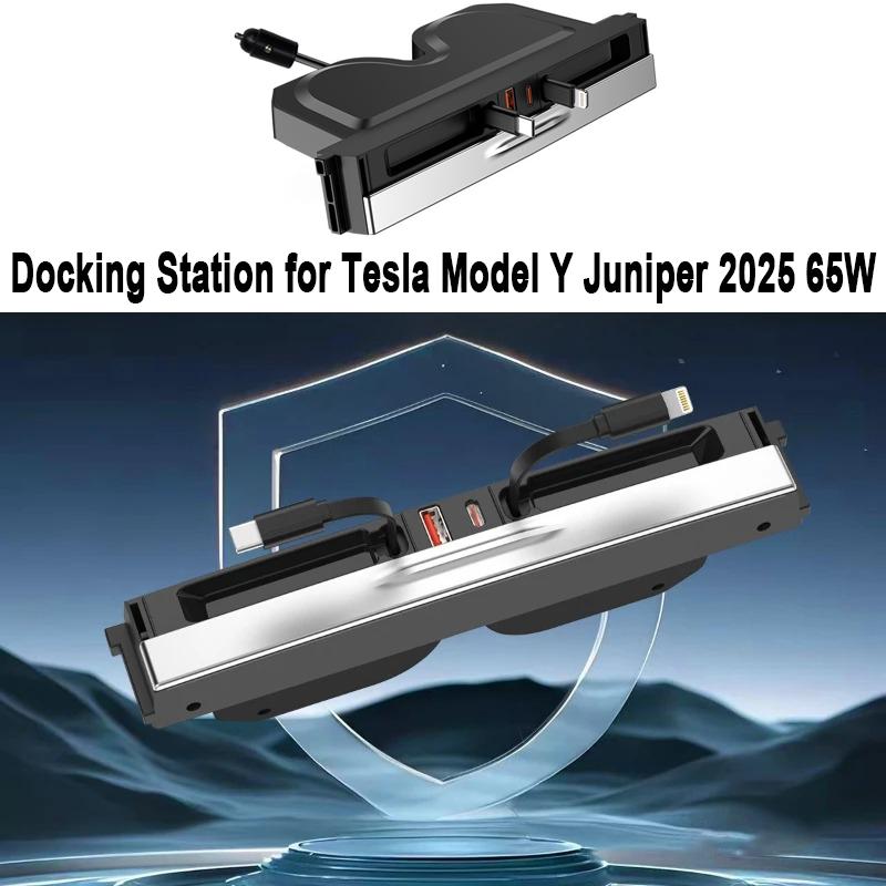 Docking Station for Tesla Model Y Juniper 2025 65W PD Hub Quick Charger USB Extension Center Console Smart Sensor New Model 3