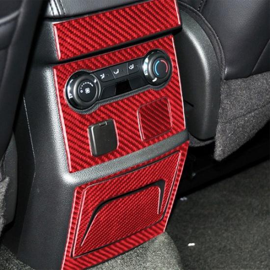 5Pcs For Ford Explorer Red Carbon Fiber Rear Central Console Kit Cover Trim