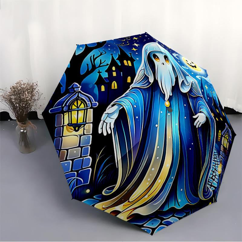 1pc Ghostly Night Automatic Folding Umbrella - Design, Durable Iron Frame for Travel, Outdoor, Beach Fashion Accessory a0920013