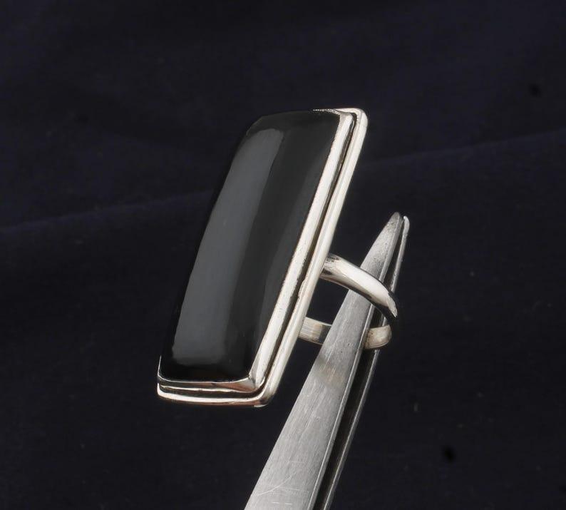 Solid 925 Sterling Silver Black Onyx Rectangle Gemstone Ring Large Ring Unisex gift Designer Ring