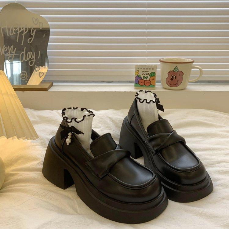 Женские туфли из кожи на грубом каблуке, мокасины на платформе Muffin, французские ретро-туфли с одной педалью, женские