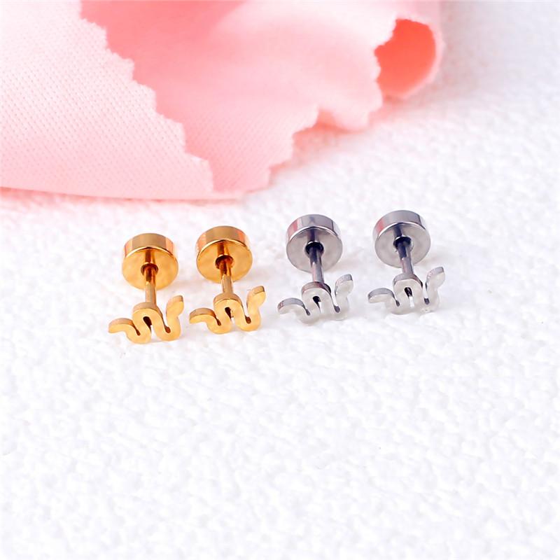 Simple Style Ball Snake Flower Earrings Stainless Steel Punk Geometric Mini Screw Stud Ear Jewelry Party Gifts For Women Men