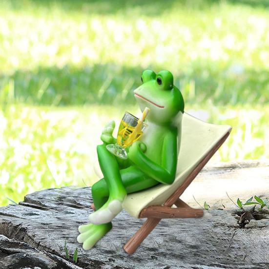 Миниатюрная фигурка лягушки, расслабляющая статуэтка лягушки, украшение для кашпо, скульптура лягушки на шезлонге для цветочных горшков, декор для сада на открытом воздухе