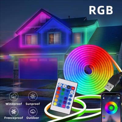 Светодиодная лента 5 В RGB Neon IP65, водонепроницаемая, гибкая, с приложением Bluetooth, синхронизацией музыки, 24-кнопочным пультом дистанционного управления для телевизора, декора для вечеринки в спальне