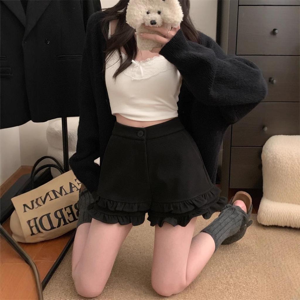 Новые летние шерстяные шорты с высокой талией и эффектом похудения, с кружевной отделкой и для ношения с ботильонами, женский дизайн