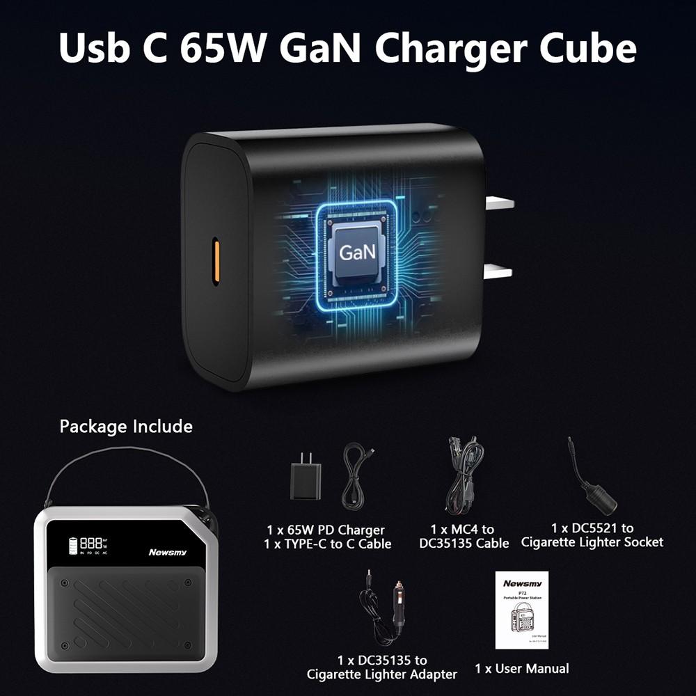 Портативная электростанция NEWSMY P72, 268 Вт 270 Втч/72000 мАч литий-железо-фосфатный аккумулятор с прожектором, 2×100 Вт USB-C PD, 5 выходов