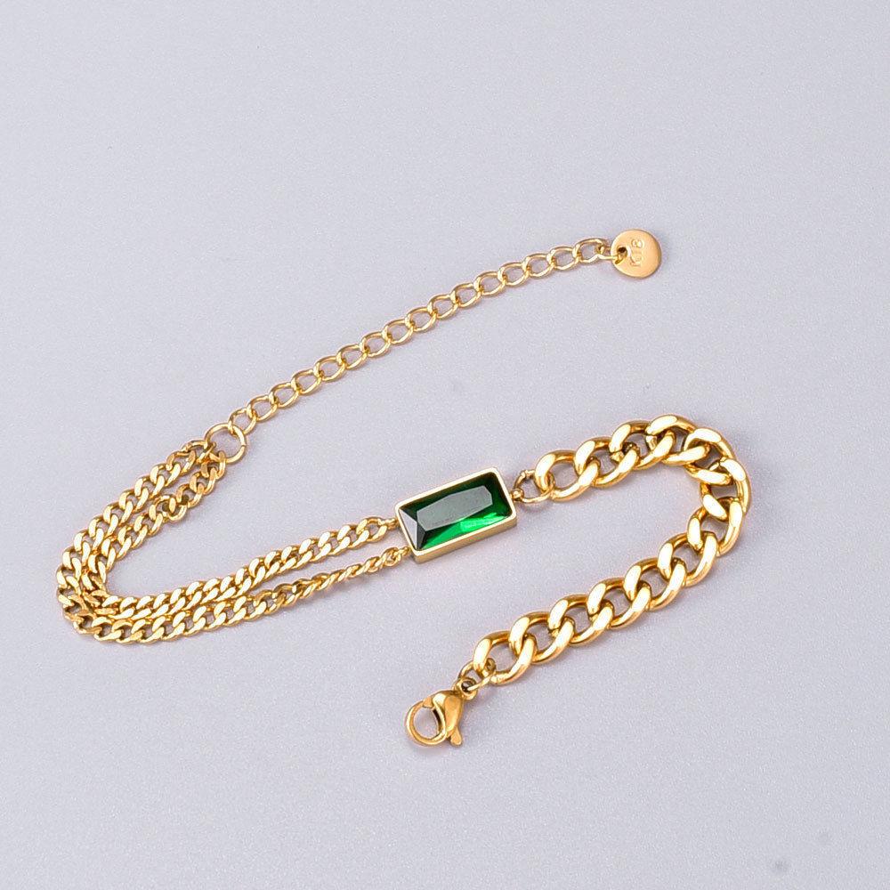 316L Stainless Steel Green Square Zircon Bracelet New Ladies Cuban Bracelet Party Jewelry Accessories Gift