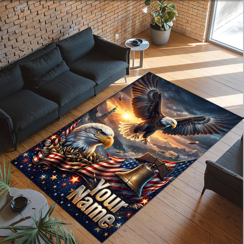 American Patriotic Theme Crystal Velvet Rug Personalized Custom Name Text Soft Floor Mat Home Decor