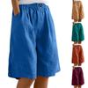 Women's Fashion Solid Color Pants Pocket Button Up Capris Loose Elastic Waist Cotton Linen Shorts