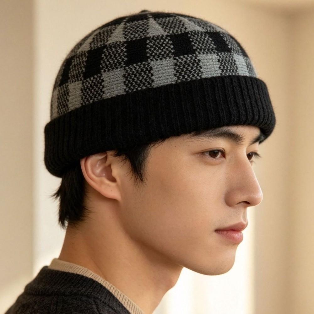 Brimless Melon Skin Hat Leopard Plaid Painter Hat Retro Knitted Beanies Cap  Women