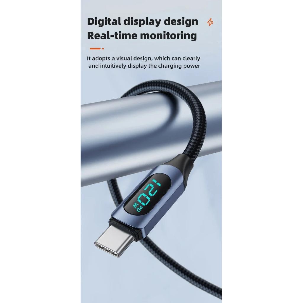 120 Вт USB A на Type C Светодиодный Цифровой Дисплей Быстрая Зарядка Кабель для Данных Нейлоновая Оплетка USB Шнур для Зарядки Type C на Type C PD 6A USB Кабель