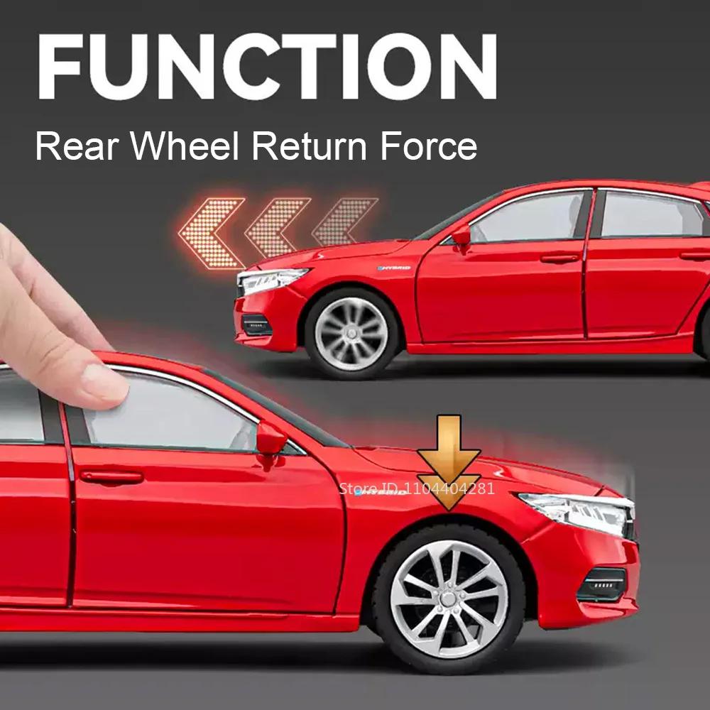 1:24 Honda Accord Models Toys Alloy Diecast Cars Front Wheel Steering Doors Opened Sound Light Pull Back Vehices Friend's Gifts