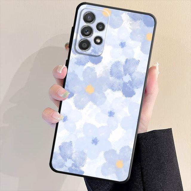 Черный мягкий чехол-бампер для Samsung Galaxy A33 A52 A13 A71 A31 A51 A32 A22 A72 A21s A23 A53 A14 A52s с милым цветочным чехлом