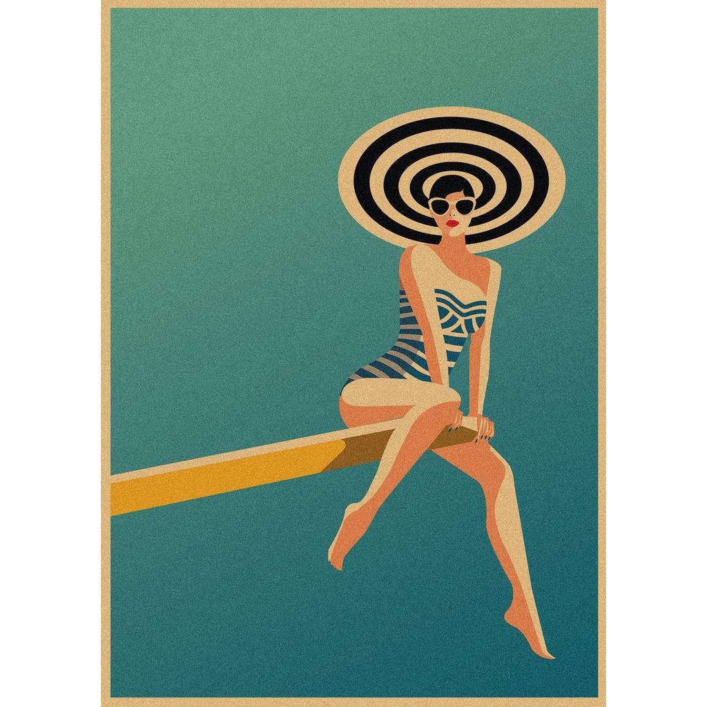 Malika Favre Retro Girl Illustration Kraft Paper Poster for Bar or Cafe Wall Decor