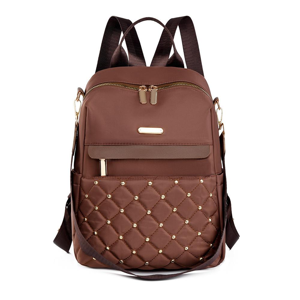 Fashion Solid Color Golden Bead Decoration Women Casual Backpack For Casual Outings