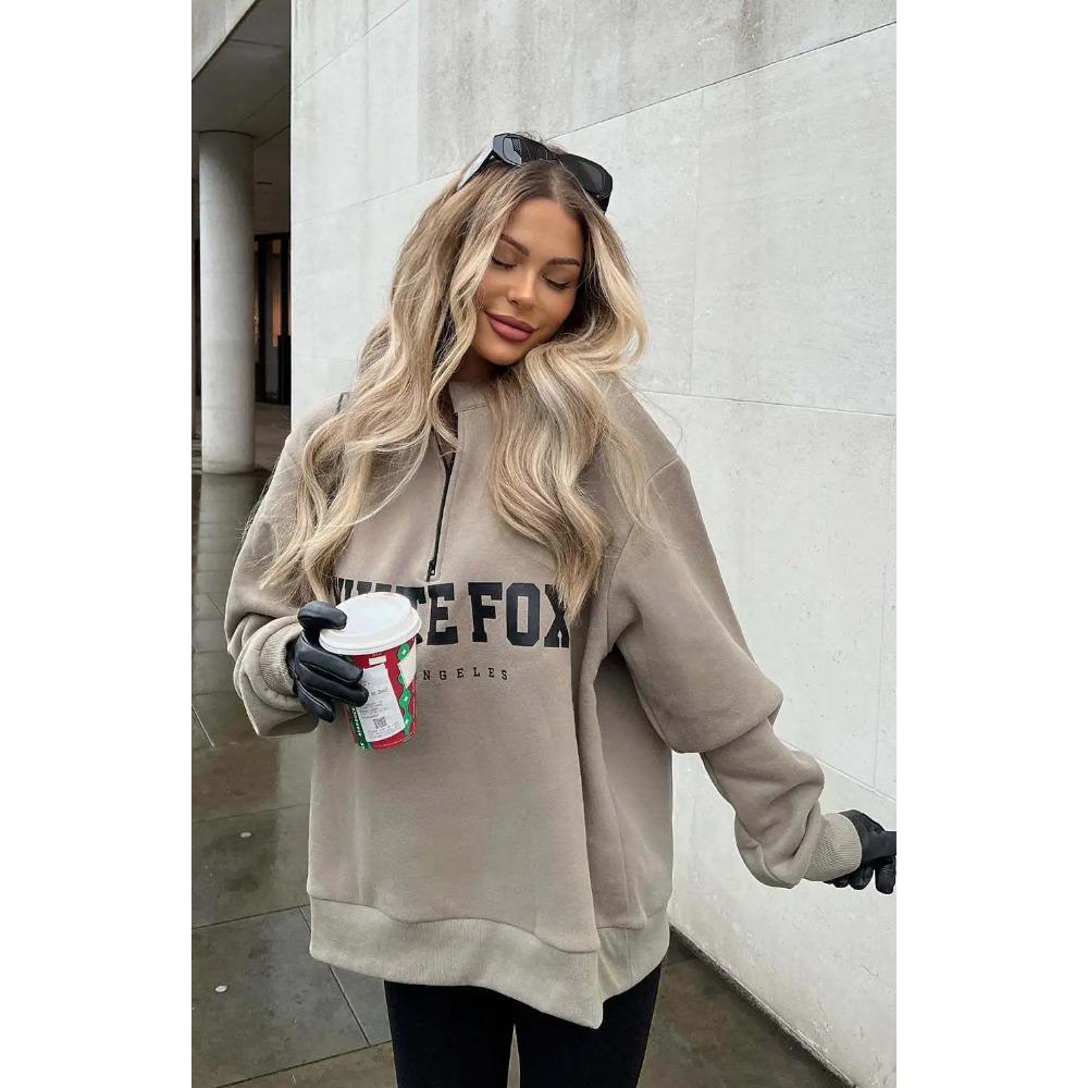 Осень и зима Новая повседневная толстовка с капюшоном с коротким воротником и застежкой-молнией с длинными рукавами и принтом