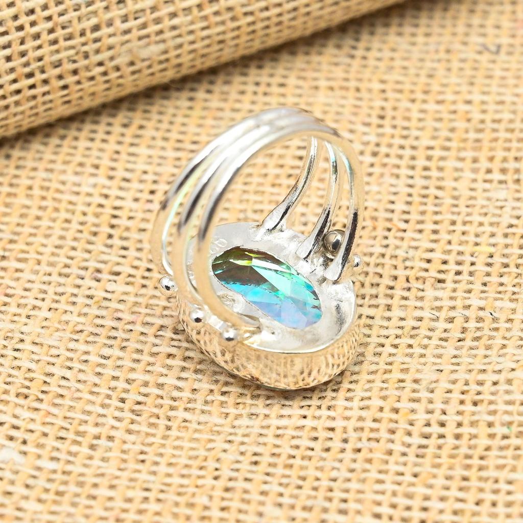 Радужный мистический топаз, драгоценный камень 925, твердое стерлинговое серебро, ювелирное кольцо ручной работы для подарка