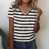 Striped 3D Printed T-shirt for Summer Women's V-neck Holiday Casual Top