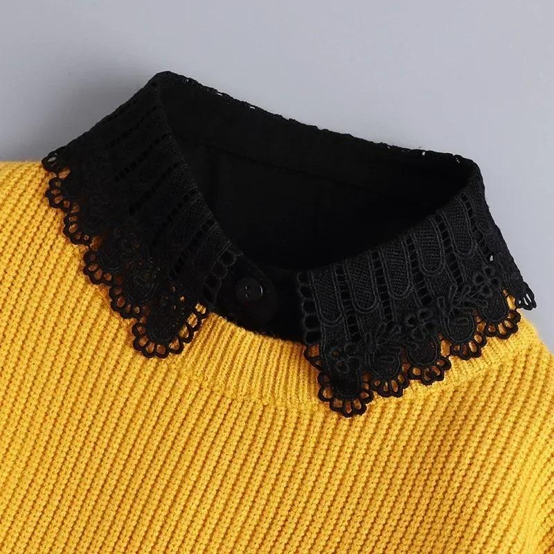 Hollow Lace Chiffon Doll Cotton Fake Collar Blouse Sweater Detachable Shirt Collar False Collar Lapel Women Top Collars Decor