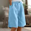 Women's Fashion Solid Color Pants Pocket Button Up Capris Loose Elastic Waist Cotton Linen Shorts Pants for Women Women’s Pants