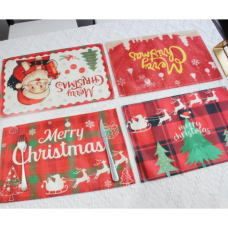 Christmas Placemat Set Santa Claus Tree Decorative Tableware Mat Dining Table Mat Christmas Tableware Coffee Mat Cup