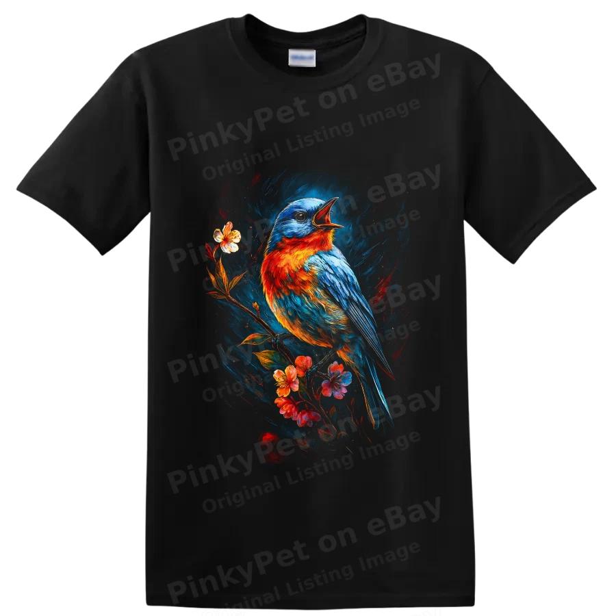 Eastern Bluebird T Shirt Colorful Floral Bird Art Nature Lover Blue Gift Tee