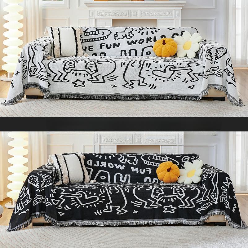 Ins Panda Sofa Towel Cover Cloth Outdoor Living Room Sofa Cover Towel Double-Sided Sofa Cushion Four Seasons Universal Sofa Cover
