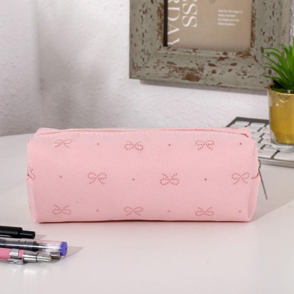 Pastel Color Pen Bag Bow Embroidery Pencil Pouch Durable Pencil Case  Students