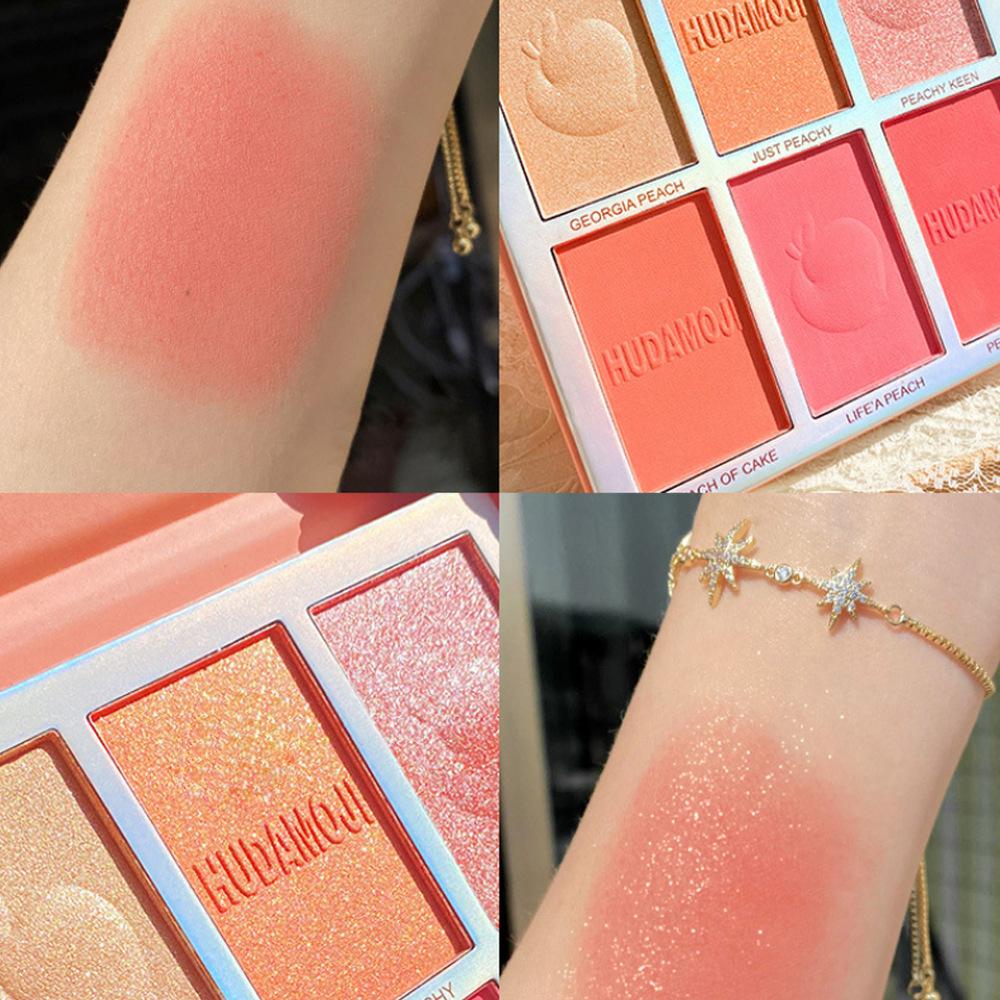 6 Color Peach Natural Highlight Brightening Face Blush One Disc Multi-functional Contouring Glitter Pearl Eyeshadow Tray Women's Student Cosmetics