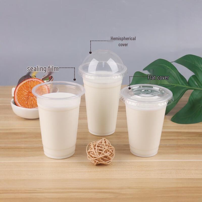 Disposable Transparent Pearl Milk Tea Cups with Flat Lids