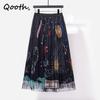 Spring Summer Fairy Floral High-waisted A-line Mesh Skirt Casual Vintage Black Midi Sweet Long Tulle Skirt QT703