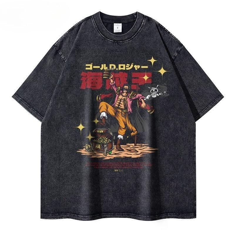 One Piece Anime Printed Tshirt Mens and Womens Washed Tshirt High Quality Vintage Cotton Tshirt Harajuku YK Tops