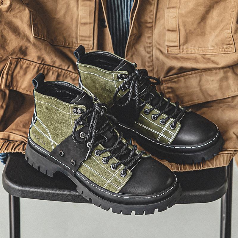 High Quality Cowhide Men Boots Street Punk Style Men's Shoes Outdoor Leather Boots Thick Soled High Top Boots Work Boots