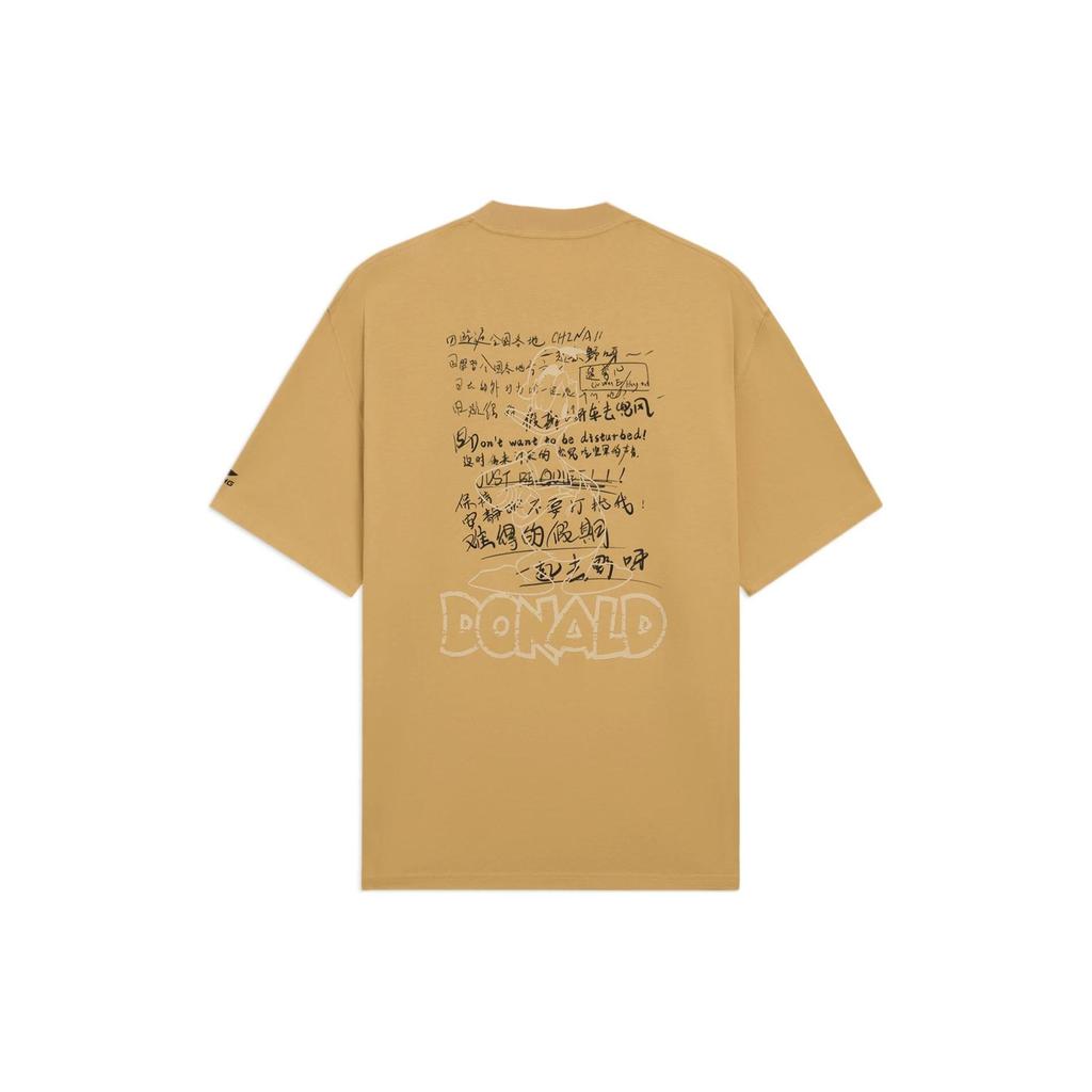 Li-Ning X Disney SS22 совместная Повседневная спортивная футболка с рисунком животных и алфавитом с круглым вырезом и короткими рукавами, мужские топы цвета хаки AHSS253-5