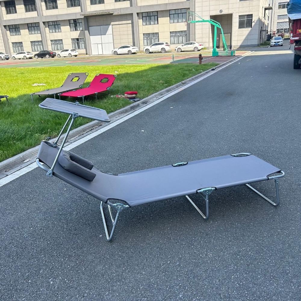 Outdoor Folding Bed with Sunshade Beach Foldable Portable Bed Ultra Lightweight Aluminum Alloy Easy Assembly Hiking Portable Bed