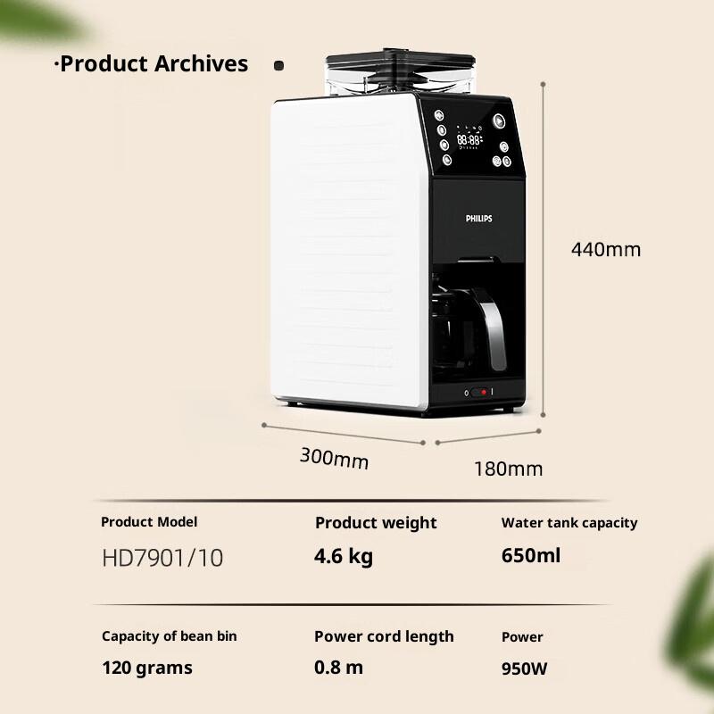 Philips Американская автоматическая кофемашина с двойным бункером для зерен, смешиванием и помолом, практичная HD7901/10