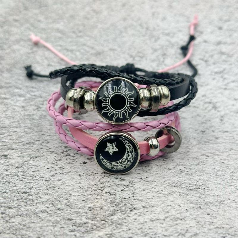 1шт Sun Moon Lovers Time Gem браслет унисекс ретро ручной работы многослойный плетеный кожаный браслет с бусинами