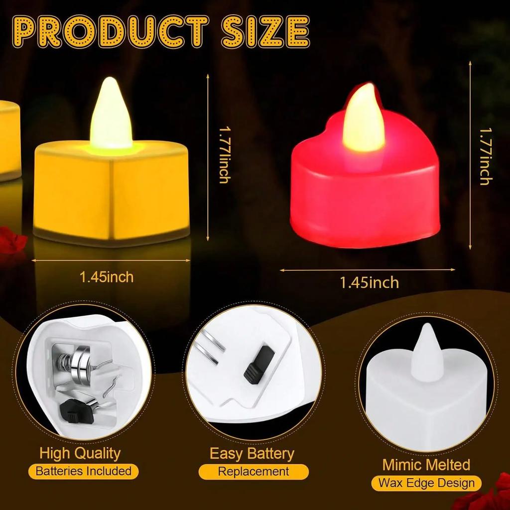 24 шт. светодиодные беспламенные свечи в форме сердца для украшения романтического вечера, Дня святого Валентина, годовщины свадьбы или стола D