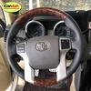 Black Leather Wooden Carbon Car Steering Wheel Cover for Toyota 4Runner Land Cruiser Prado Tacoma Tundra Sequoia SR5 2009-2024