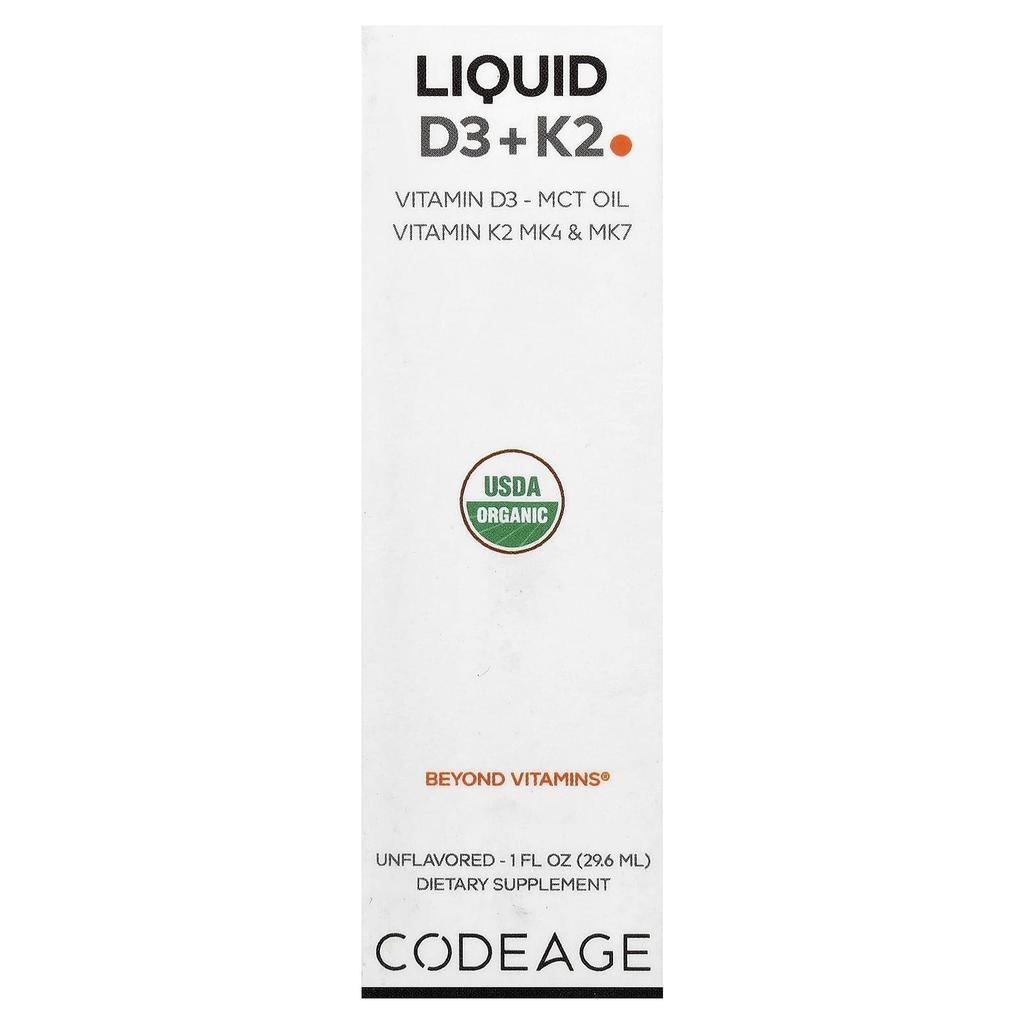 Codeage, Liquid D3 + K2, Unflavored, 29.6ml (1 fl oz)