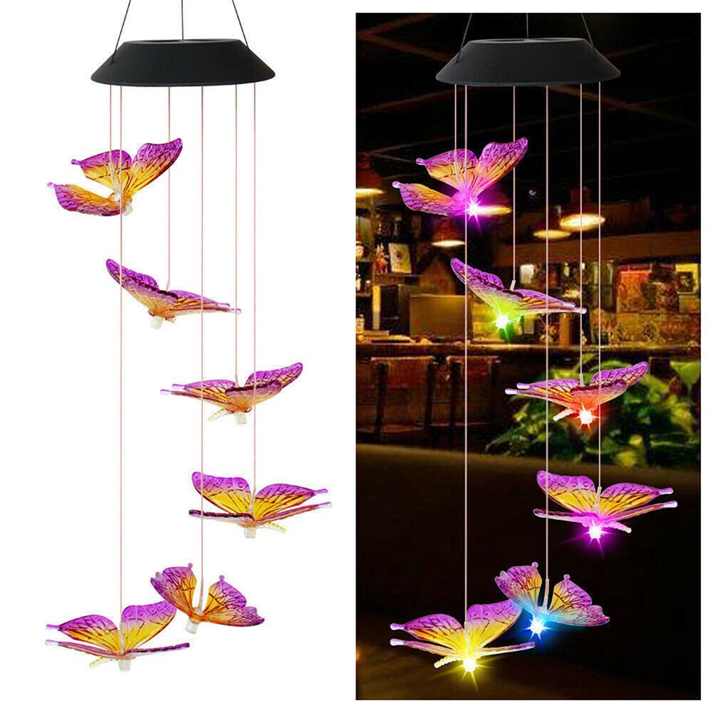 LED Solar Wind Chime Crystal Butterfly Hummingbird Colorful Lights Waterproof Outdoor Windchime Solar Light for Garden Decor