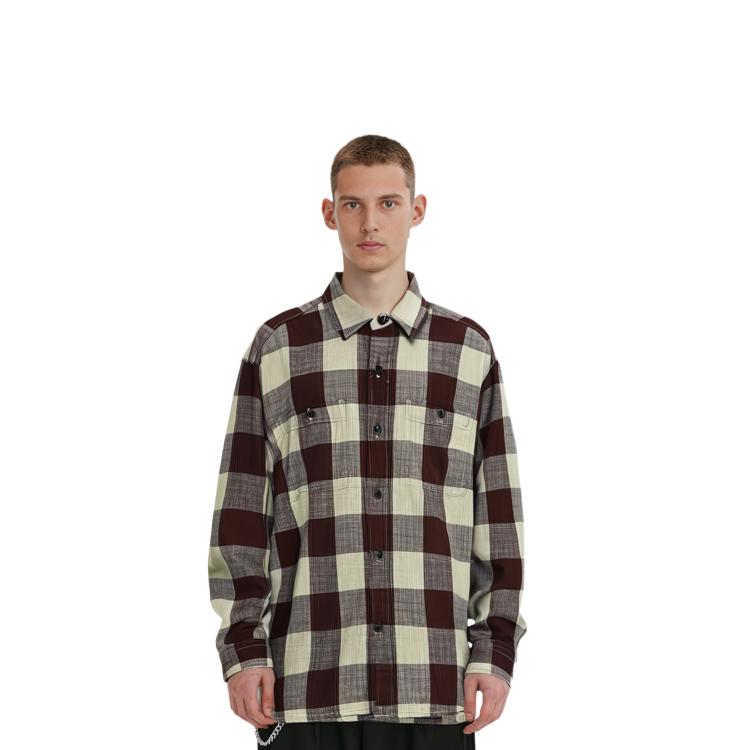 Uniqlo W23 Рубашка в клетку с заостренным воротником, свободная, с длинным рукавом, унисекс, темно-красная 462389-18