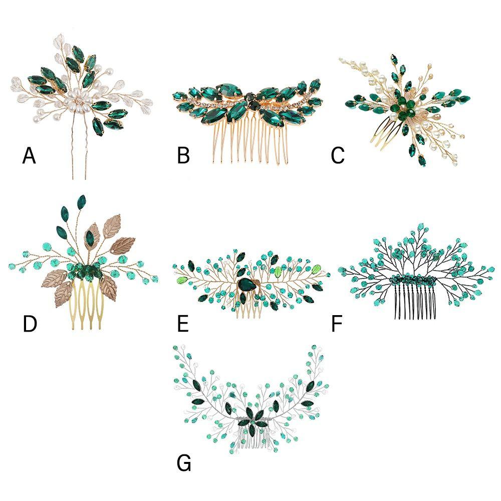 Green Crystal Tiara Flower Leaf Headbands Bridal Clips Crystal Hair Combs Rhinestone Hair Comb