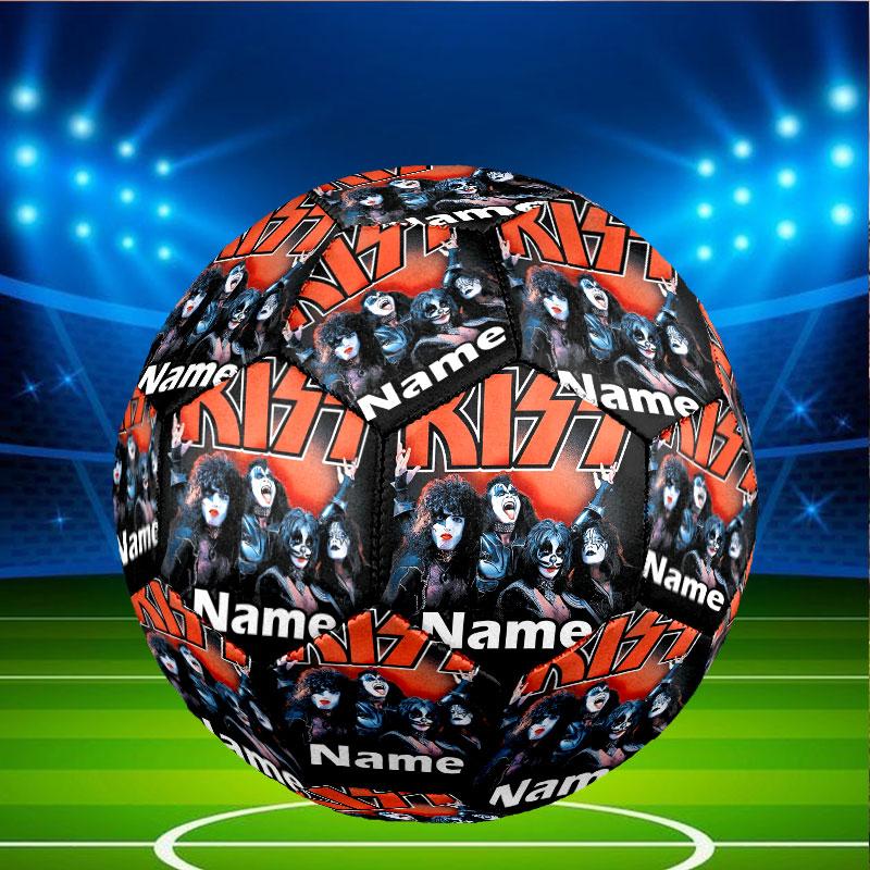 Custom Name Personalized Kiss Rock and Roll Print Size 5 Soccer Ball Training & Match Football, for Team, Kicking, Gift for Football Enthusiasts
