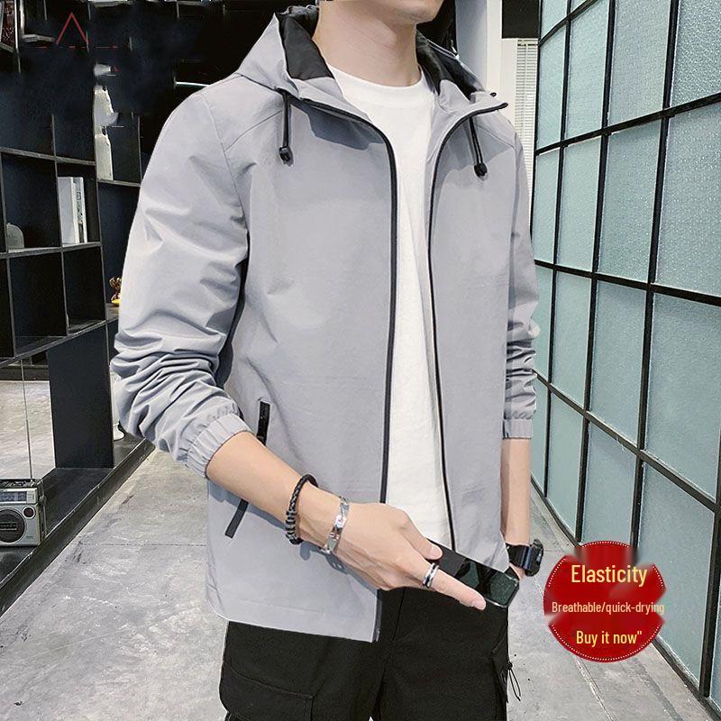 Мужская демисезонная куртка-ветровка для активного отдыха - Дышащая, быстросохнущая, эластичная, свободного кроя куртка с капюшоном для повседневной носки