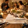 Vintage Style Christmas Decor Deer Pulling Sled Figurine, Santa Reindeer Scene with Colorful Winter Wonderland Table LED Lights, Tabletop Centerpieces